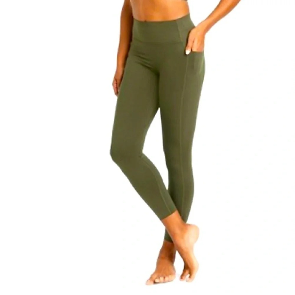 ALL IN MOTION WOMENS ATHLETIC YOGA PANTS OLIVE GREEN FLEX‎ HIGH-RISE SIZE SMALL